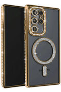 Mey İthalat® Samsung Galaxy S23 Ultra Joke Simli Magneticsafe Kılıf - Gold