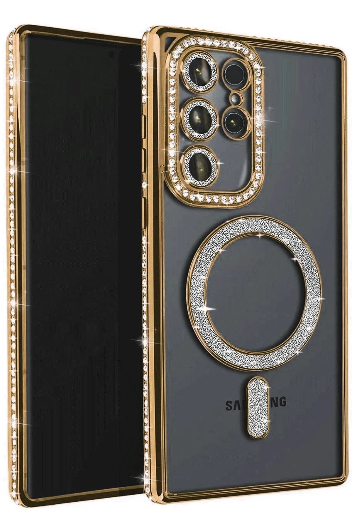 Mey İthalat® Samsung Galaxy S23 Ultra Joke Simli Magneticsafe Kılıf - Gold