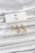 Mey İthalat® Pirinç Gold Renk Kelebek Model 3'lü Kadın Küpe