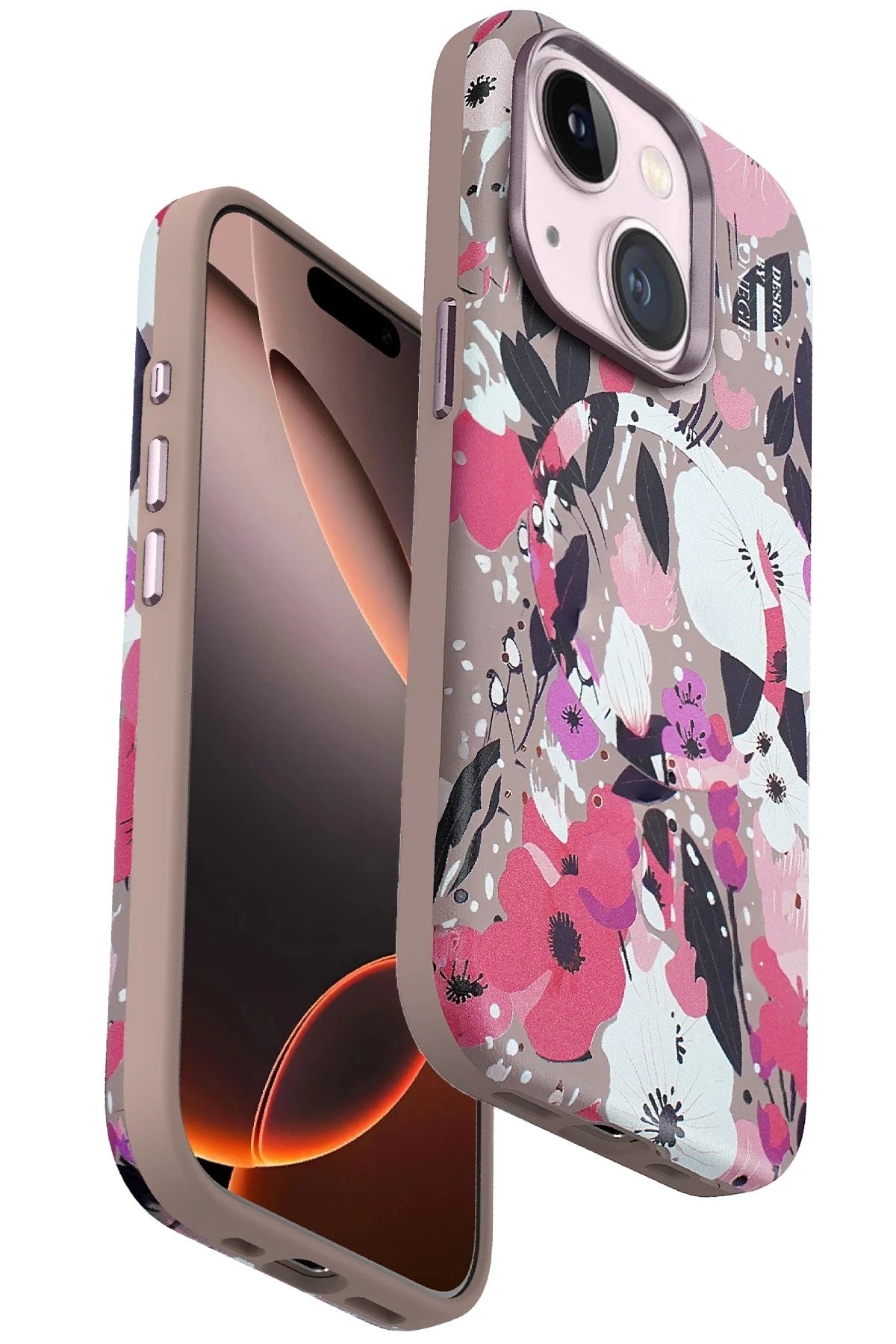 Mey İthalat® iPhone 15 Flower Series Magsafe Kapak - Pembe