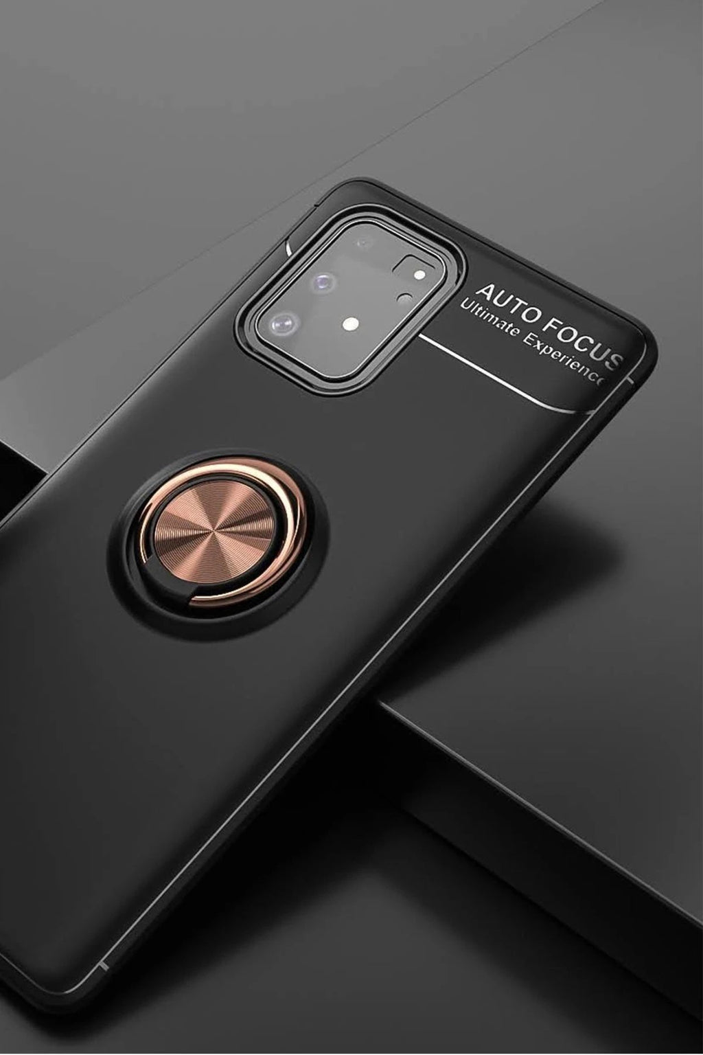 Mey İthalat® Samsung Galaxy A91 / S10 Lite Kılıf Range Yüzüklü Silikon - Siyah-Gold