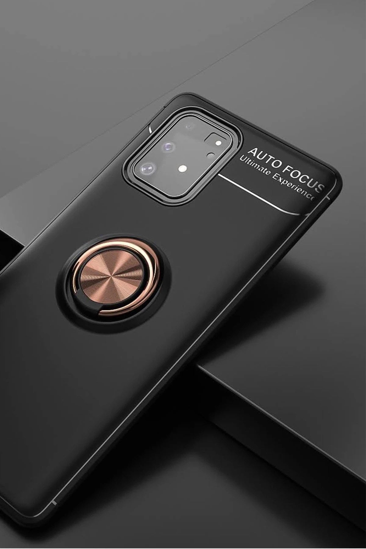 Mey İthalat® Samsung Galaxy A91 / S10 Lite Kılıf Range Yüzüklü Silikon - Siyah-Gold