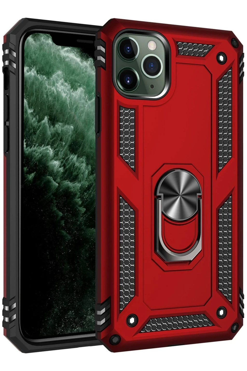 Mey İthalat® iPhone 11 Pro Kılıf Sofya Yüzüklü Silikon Kapak - Kırmızı