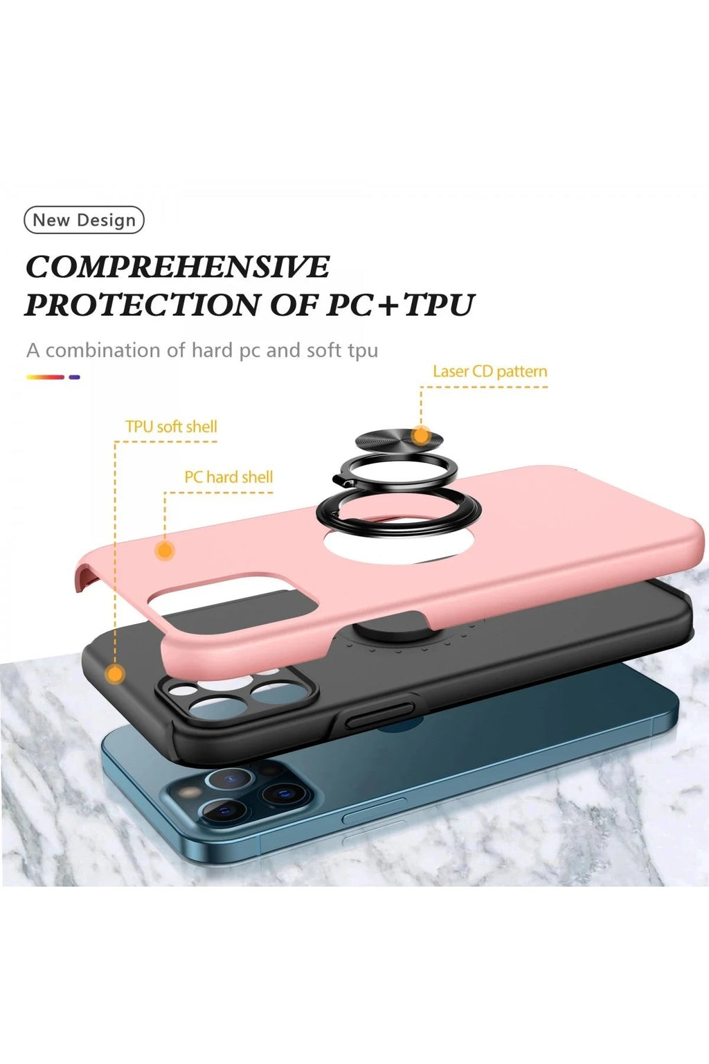 Mey İthalat® iPhone 12 Pro Max Kılıf Elit Yüzüklü Kapak - Pembe