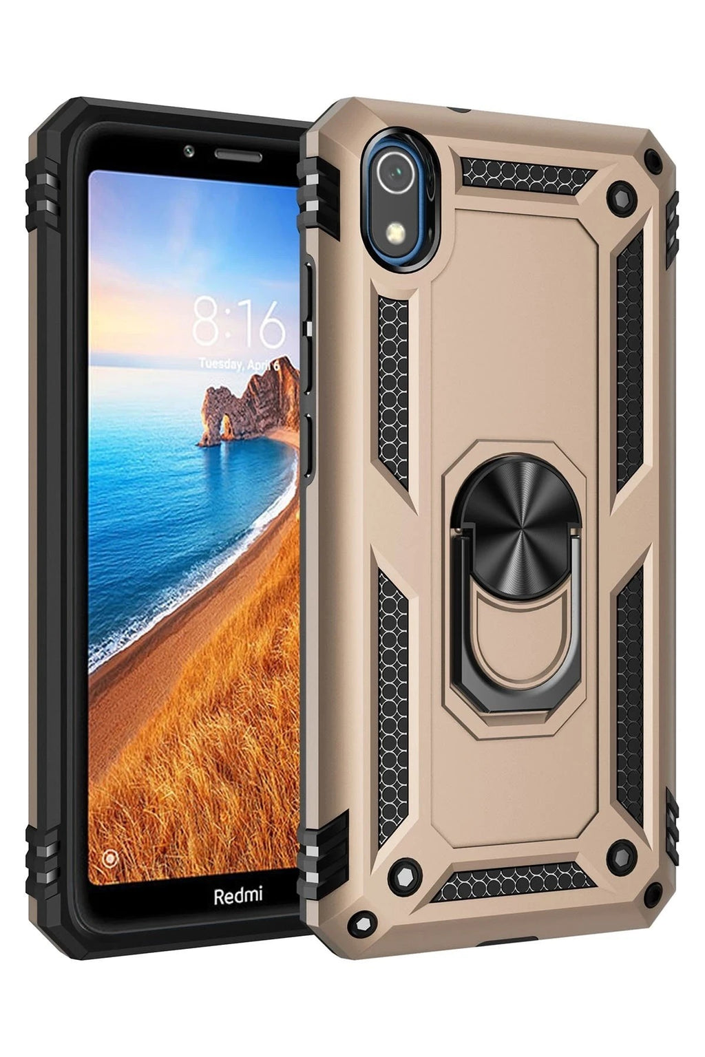 Mey İthalat® Redmi 7A Kılıf Sofya Yüzüklü Silikon Kapak - Gold