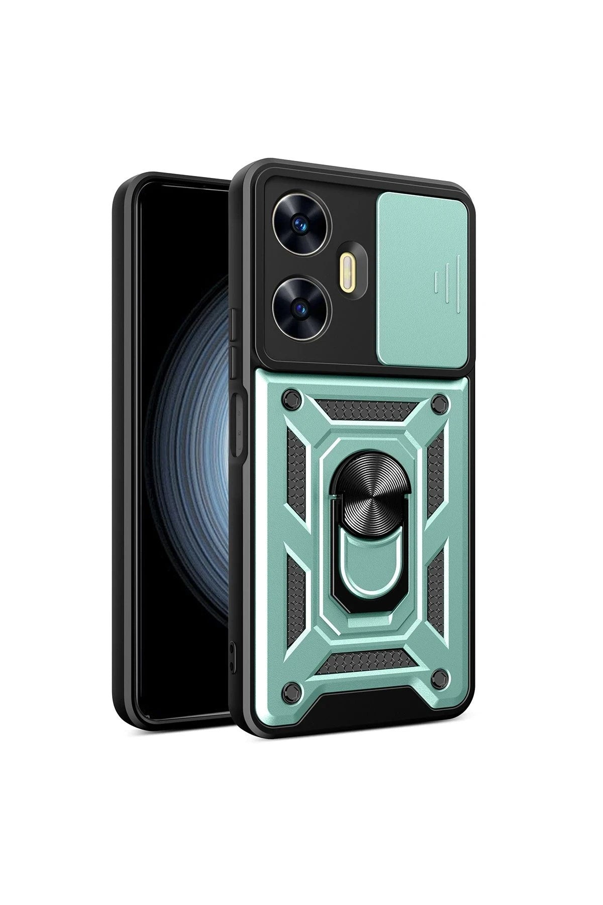 Mey İthalat® Realme C55 Kılıf Pars Lens Yüzüklü Silikon - Yeşil