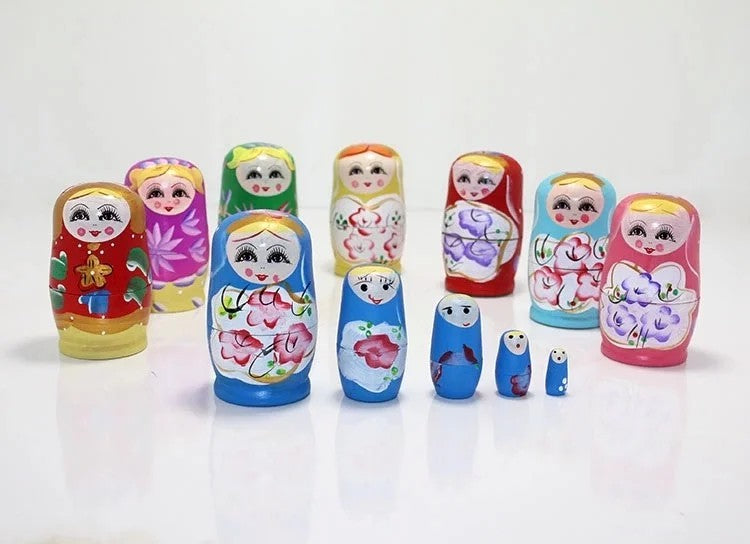5'li Ahşap Matruşka Bebek Seti - 12 cm El Yapımı Dekoratif Hediyelik Oyuncak