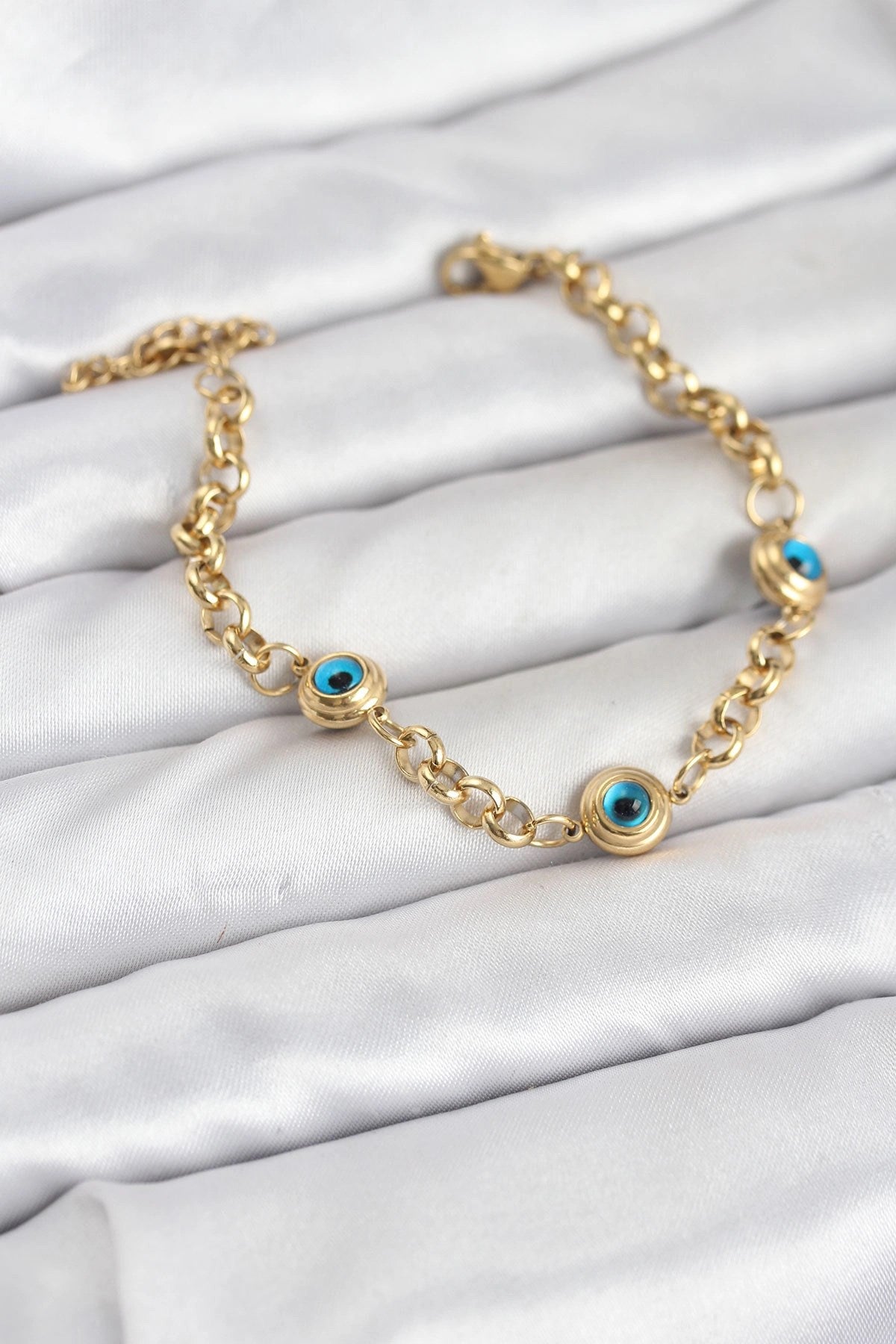 Mey İthalat® 316L Çelik Nazar Model Gold Renk Kadın Bileklik