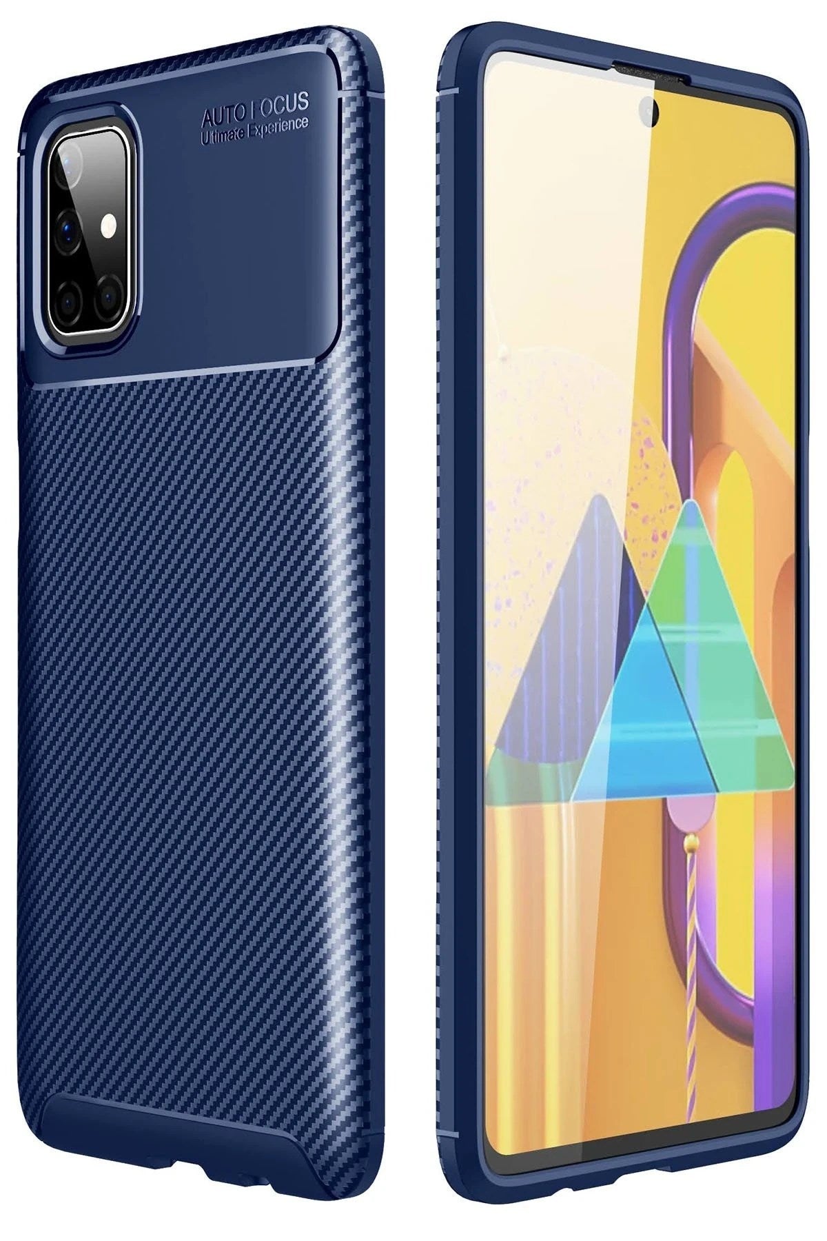 Mey İthalat® Samsung Galaxy M51 Kılıf Auto Focus Karbon Kapak - Lacivert