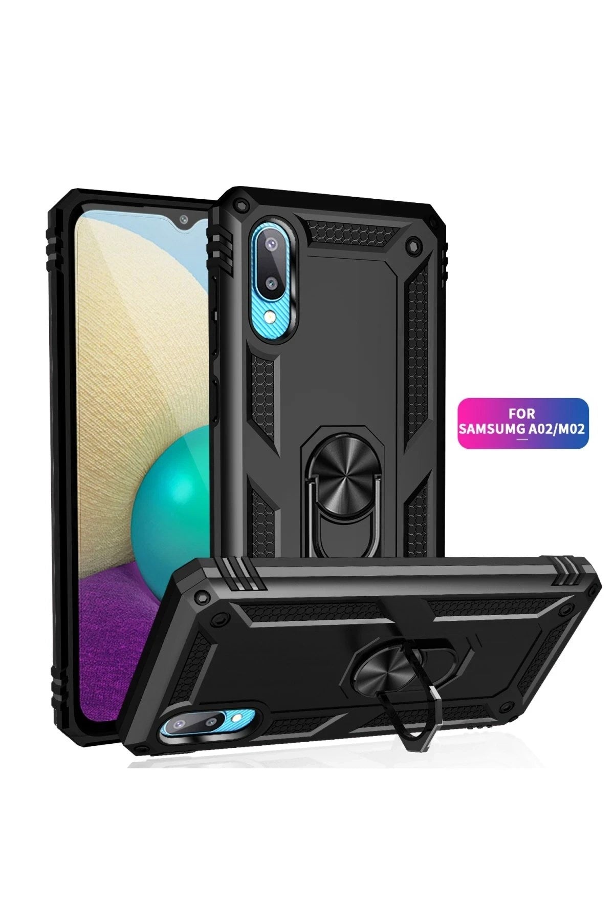 Mey İthalat® Samsung Galaxy A02 Kılıf Sofya Yüzüklü Silikon Kapak - Siyah