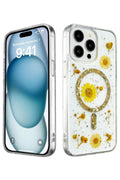 Mey İthalat® iPhone 15 Pro Kılıf Daisy Simli Magsafe Kapak - Gold