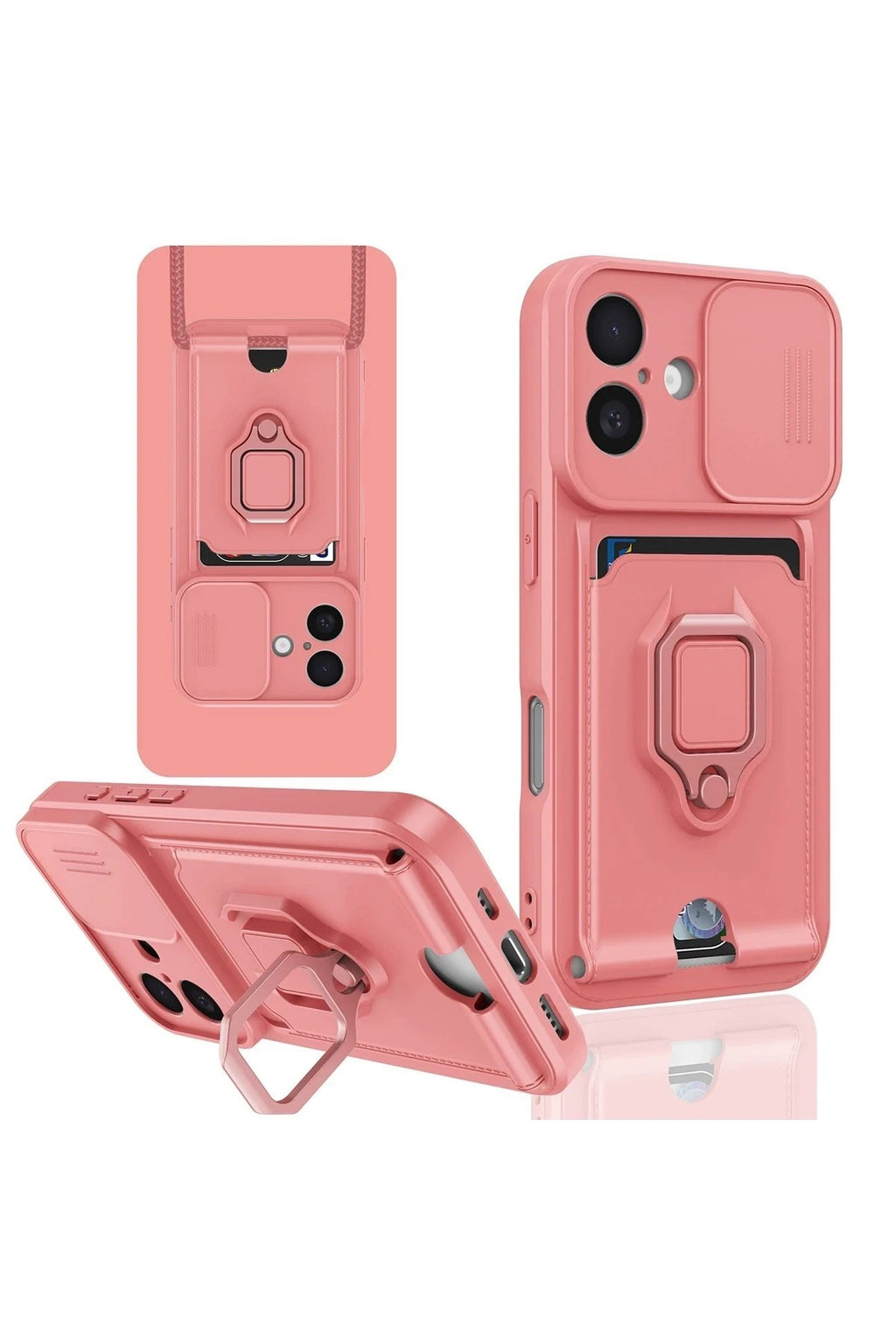 Mey İthalat® iPhone 16 Kılıf Zuma Kartvizitli Yüzüklü Silikon - Pembe