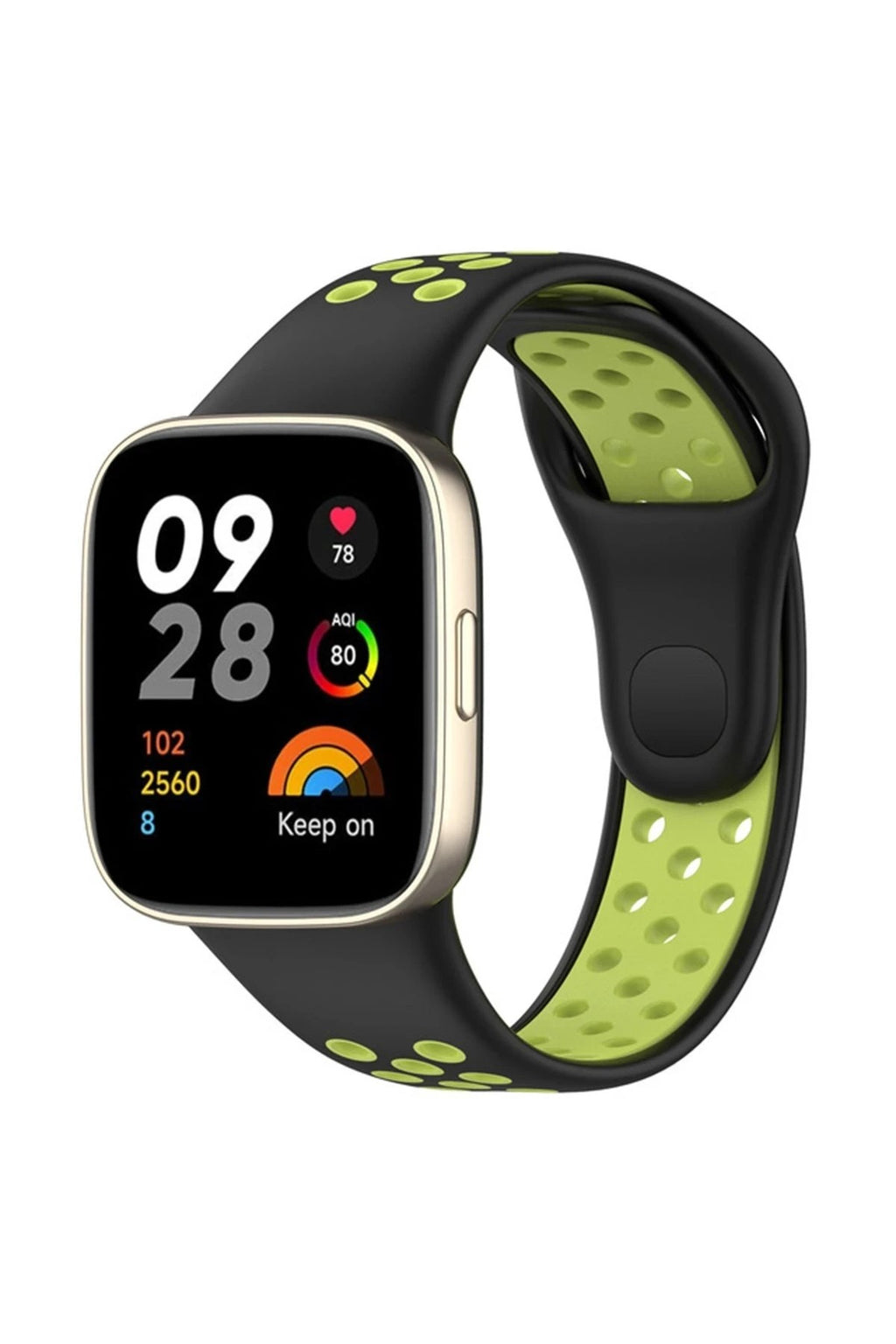 Mey İthalat® Redmi Watch 3 Spor Delikli Kordon - Siyah-Yeşil