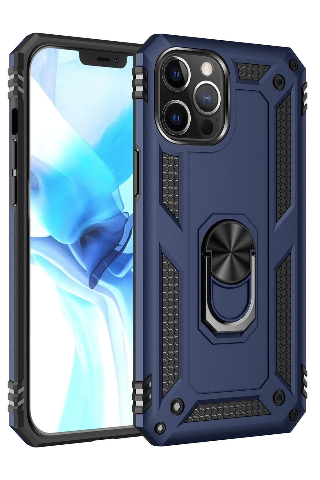 Mey İthalat® iPhone 12 Pro Max Kılıf Sofya Yüzüklü Silikon Kapak - Lacivert