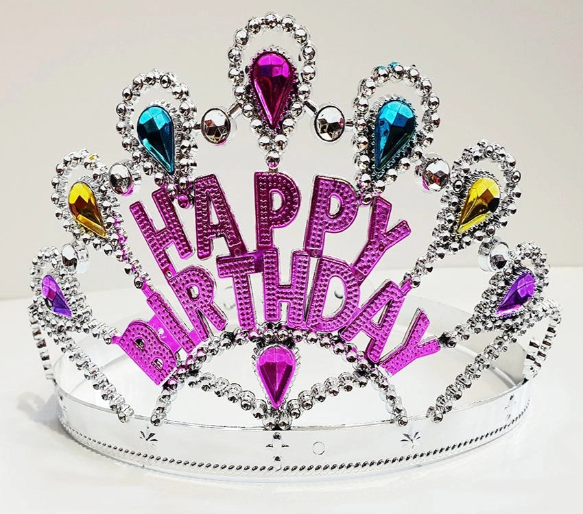 Mey İthalat® Gümüş Renk Happy Birthday Yazılı Doğum Günü Tacı 60 cm