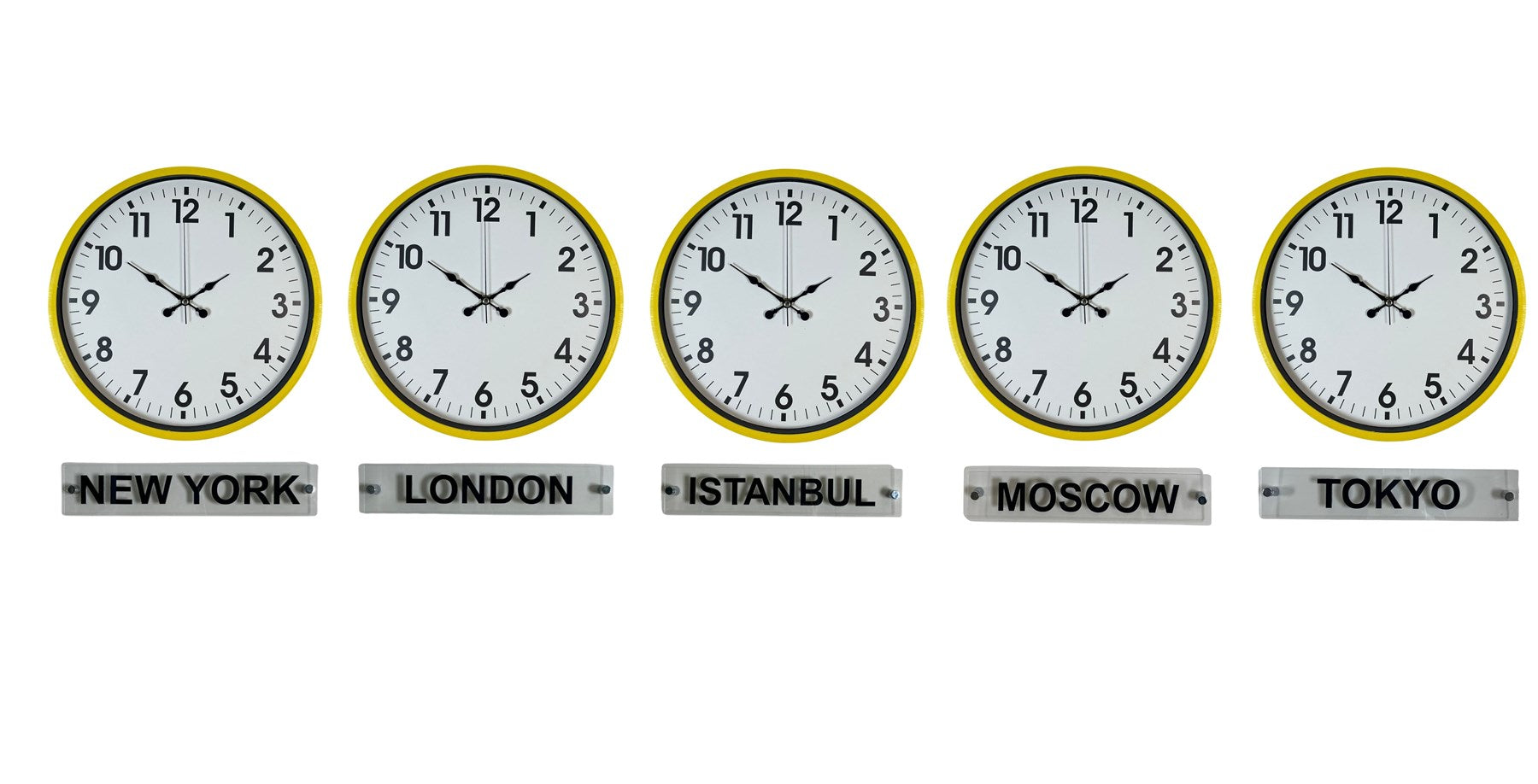 Sarı Tabelalı 5 li 36 Cm Dünya Saatleri