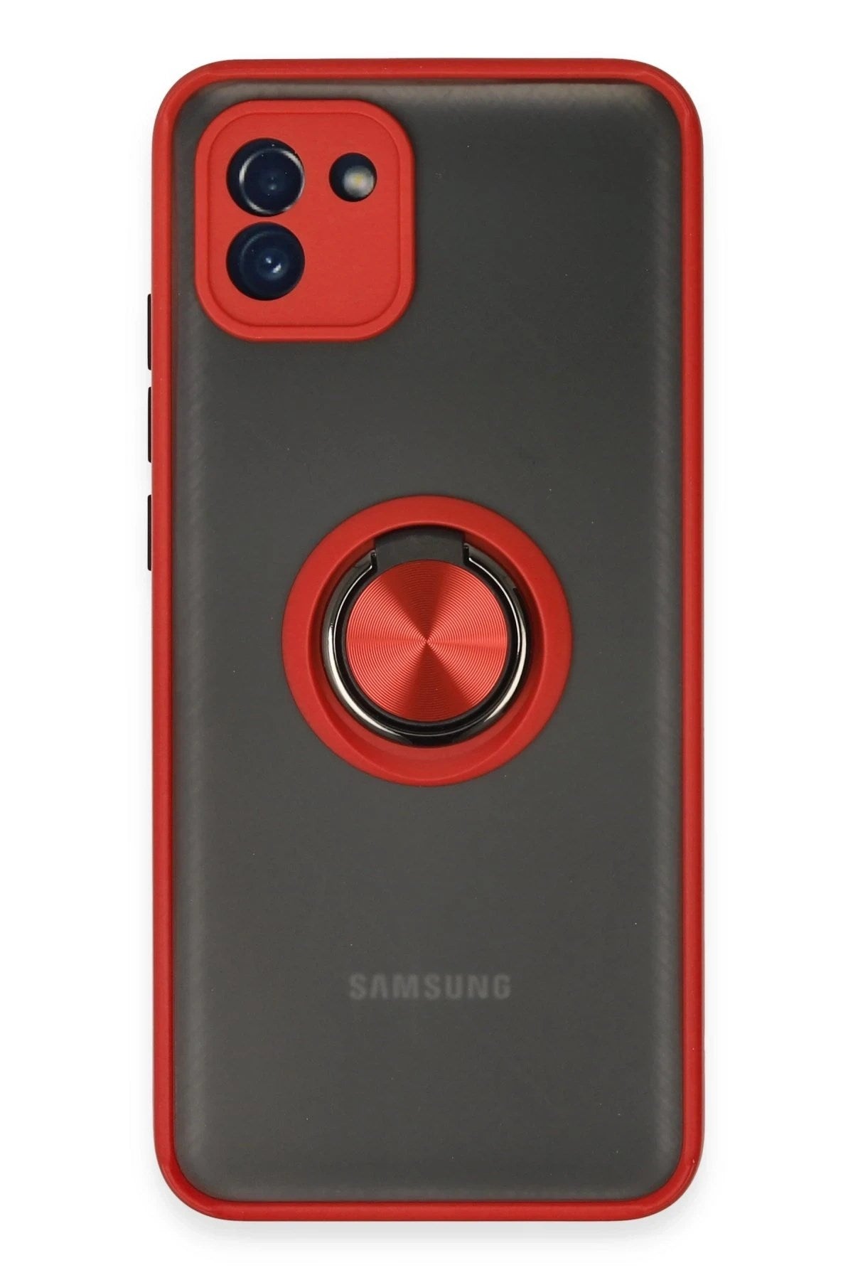 Mey İthalat® Samsung Galaxy A03 Kılıf Montreal Yüzüklü Silikon Kapak - Kırmızı