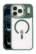 Mey İthalat® iPhone 17 Pro Max Remim Lensli Magsafe Standlı Kapak - Koyu Yeşil