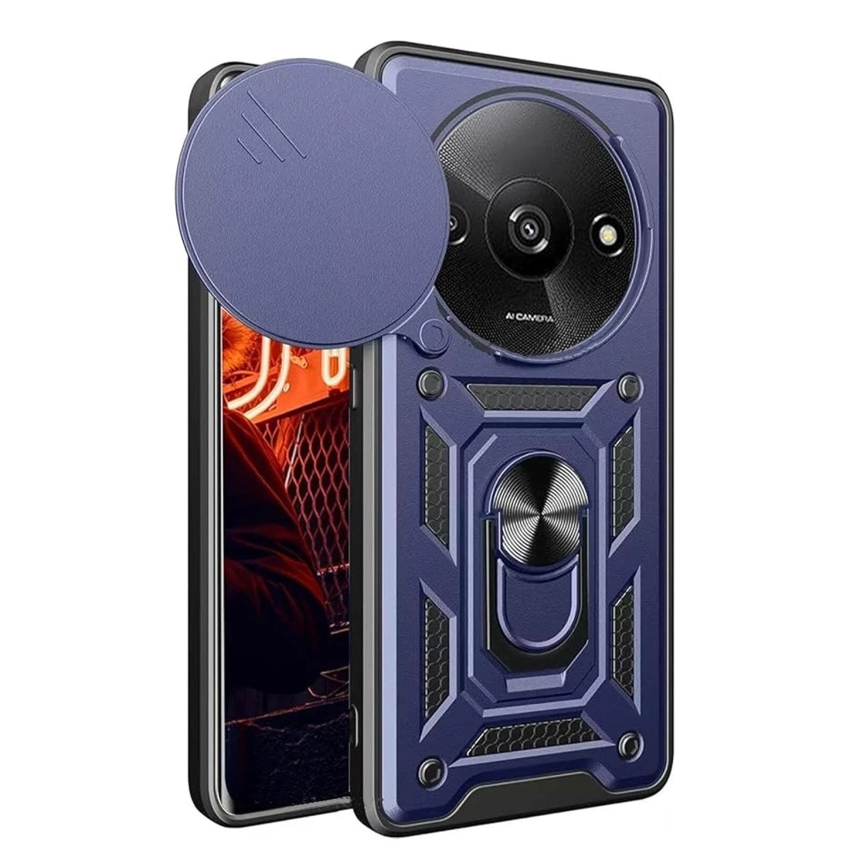 Mey İthalat® Redmi A3 4G Kılıf Pars Lens Yüzüklü Silikon - Lacivert