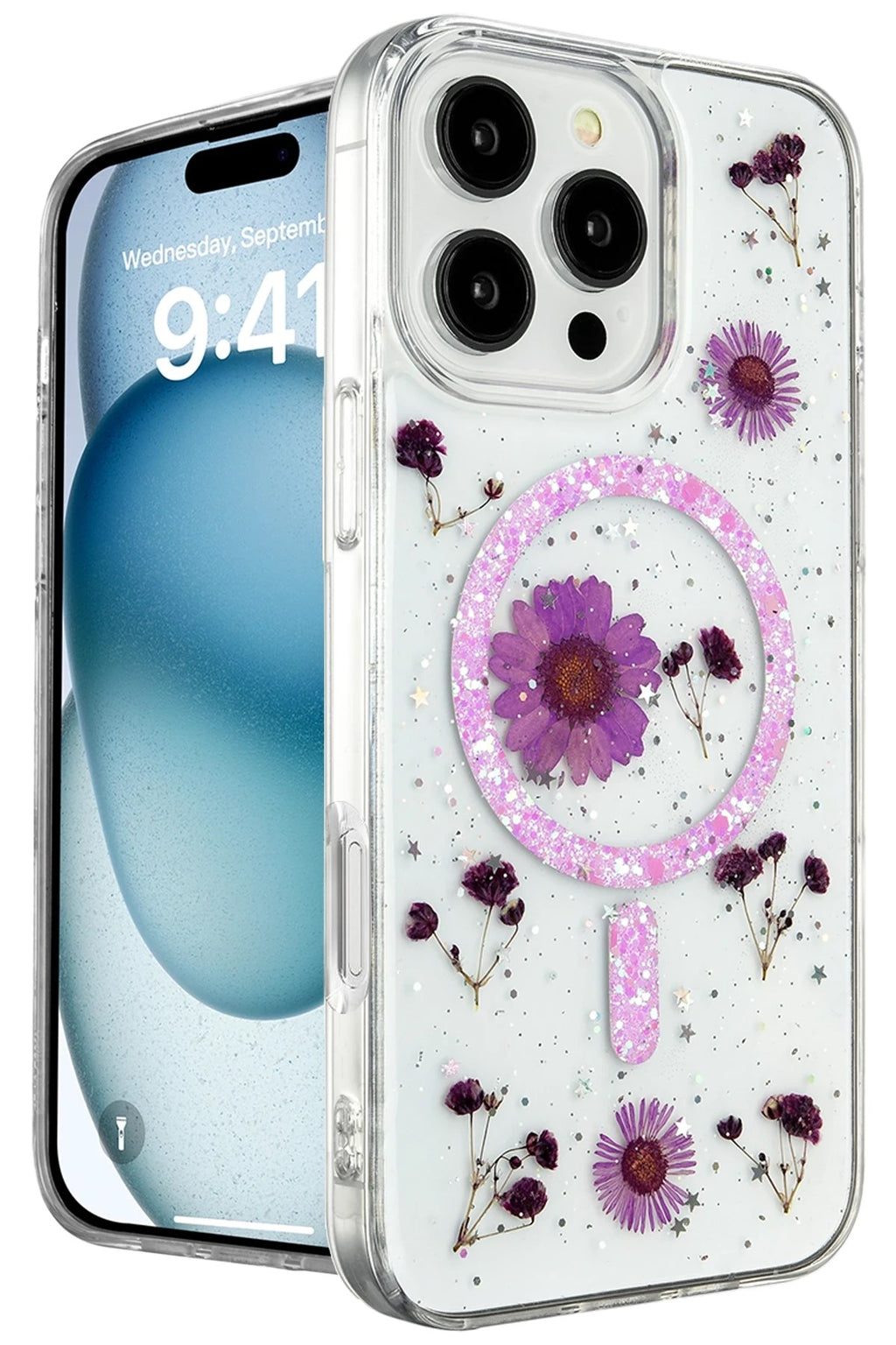 Mey İthalat® iPhone 16 Pro Kılıf Daisy Simli Magsafe Kapak - Mor