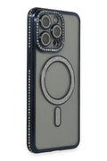 Mey İthalat® iPhone 14 Pro Kılıf Joke Simli Magneticsafe Kılıf - Lacivert