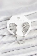 Mey İthalat® Pirinç Gümüş Renk Sarmal Model Zincir Bağlantılı Ear Cuff Küpe Seti