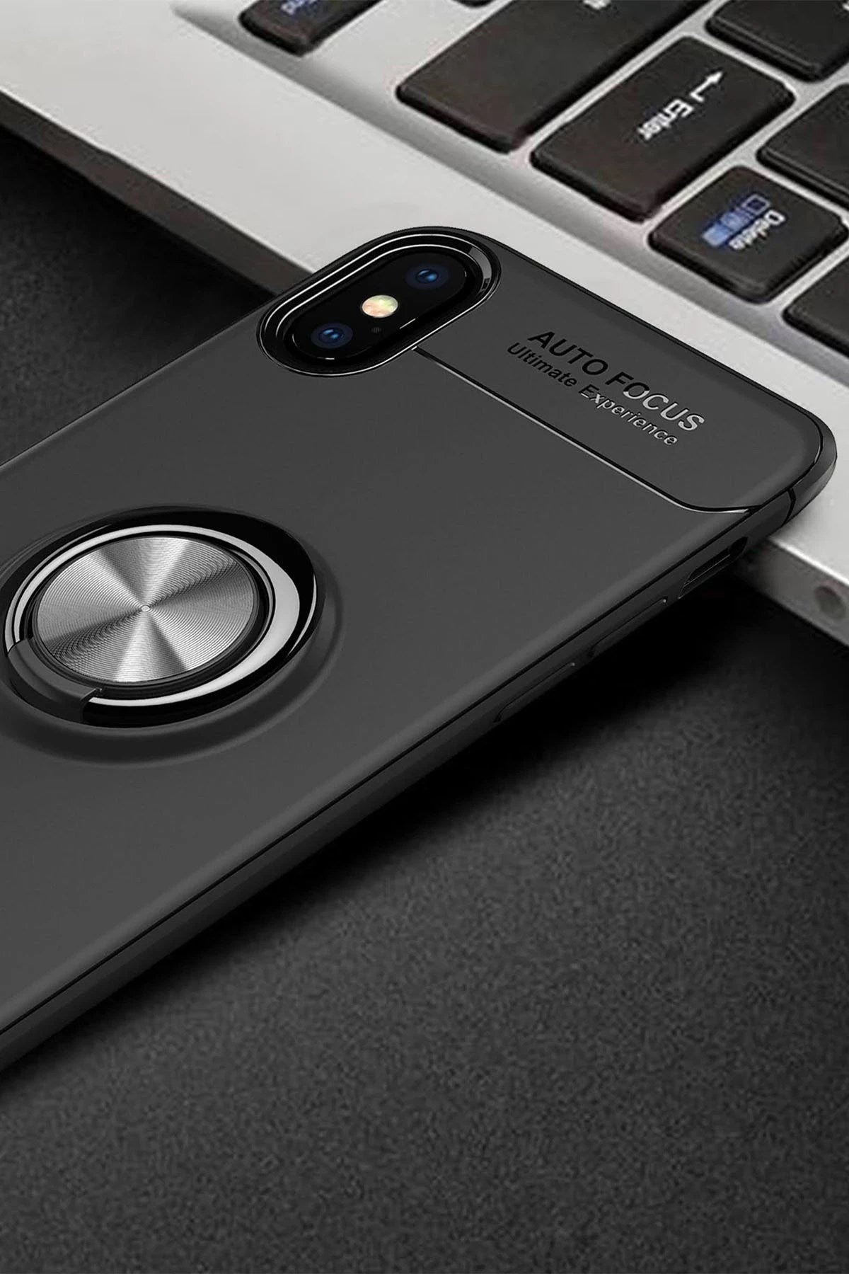 Mey İthalat® iPhone XS Max Kılıf Range Yüzüklü Silikon - Siyah