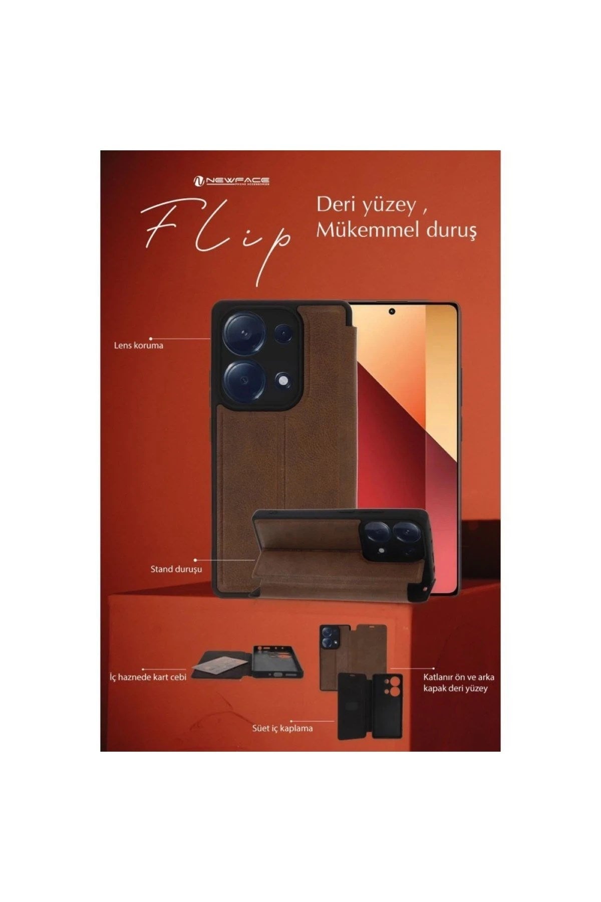 Mey İthalat® iPhone 14 Pro Max Kılıf Flip Cover - Taba