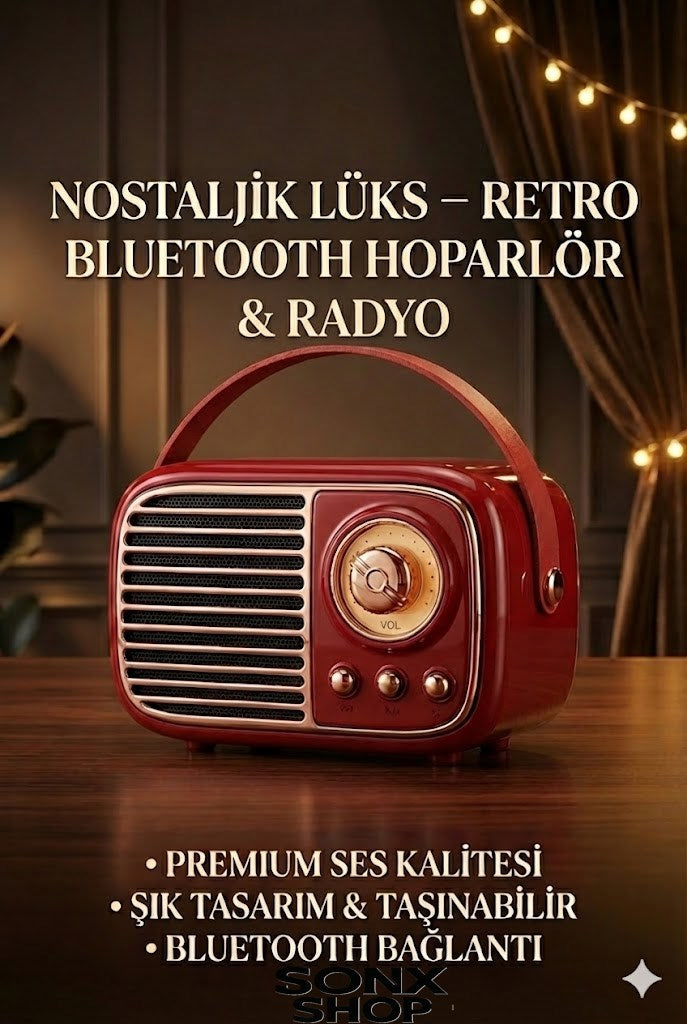 SONX Nostaljik Retro Bluetooth - FM Radyo, USB ve Bluetooth Kablosuz Hoparlör
