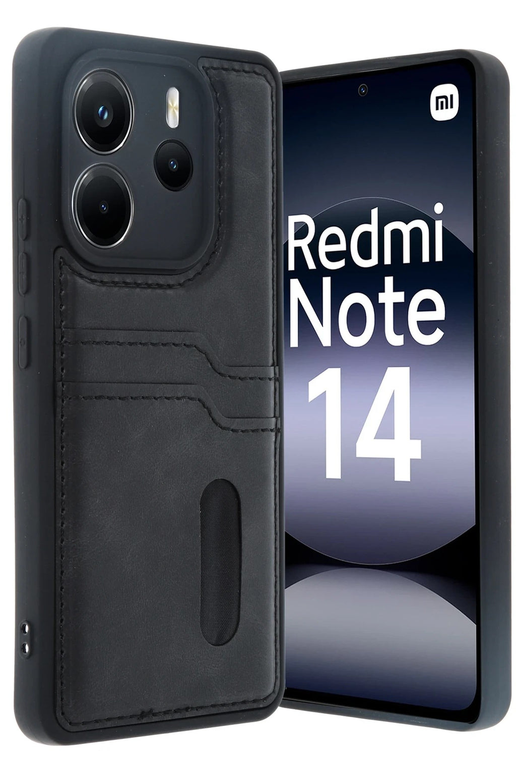 Mey İthalat® Redmi Note 14 4G Kılıf Sara Kartvizitli Deri Kılıf - Siyah