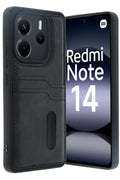 Mey İthalat® Redmi Note 14 4G Kılıf Sara Kartvizitli Deri Kılıf - Siyah
