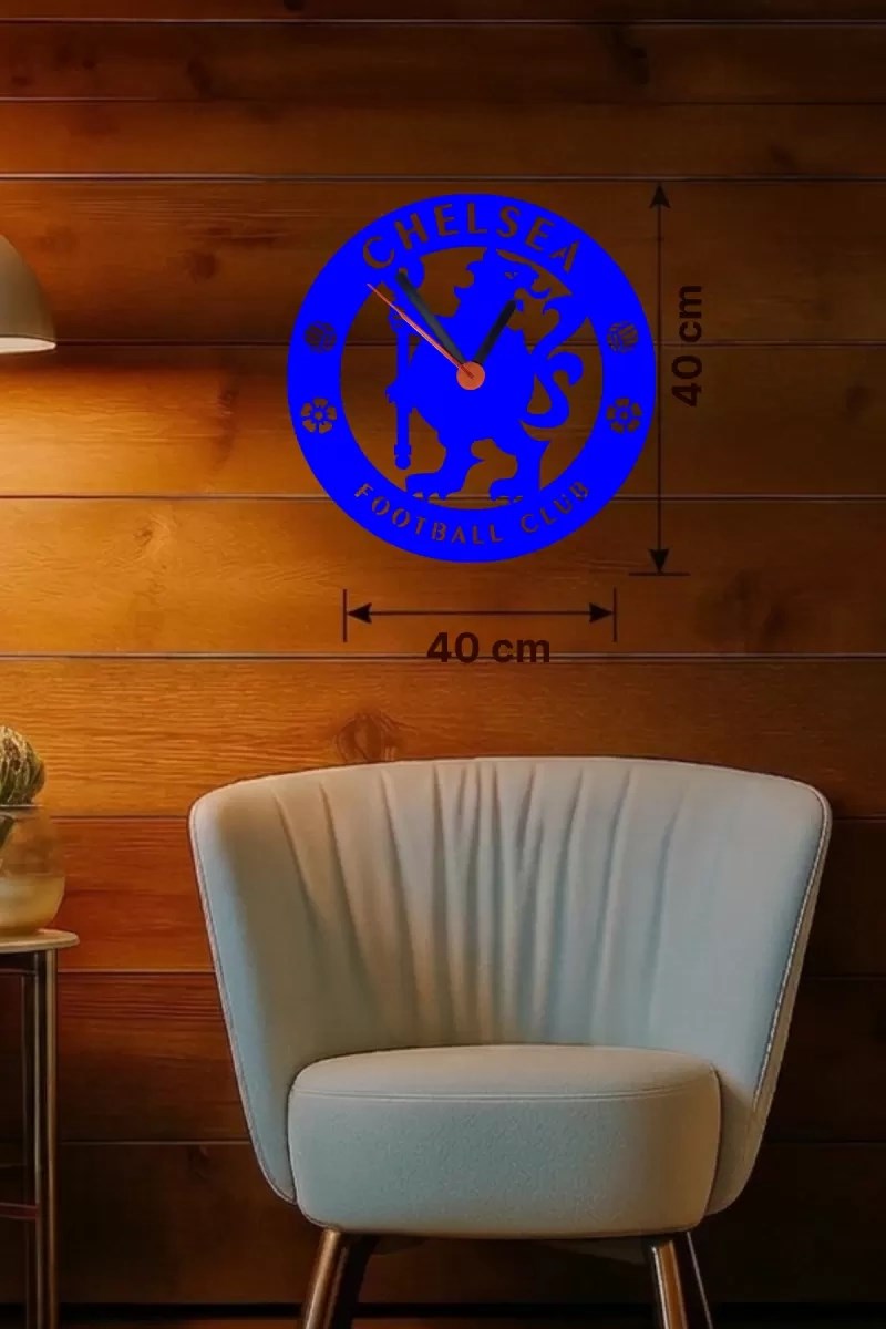 Mey İthalat® Chelsea FC Logolu Ahşap Duvar Saati - 40x40 cm Taraftar Hediyesi