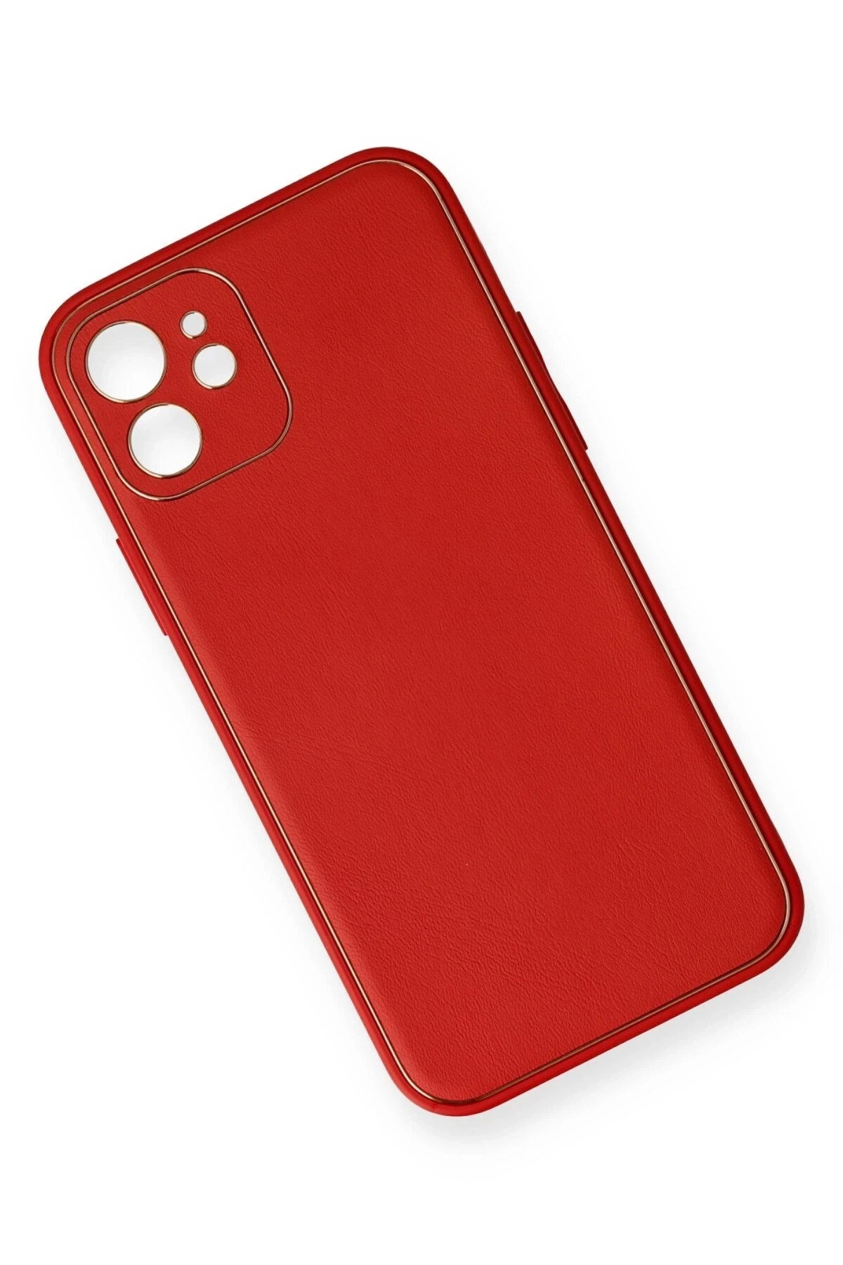 Mey İthalat® iPhone 12 Mini Kılıf Coco Deri Silikon Kapak - Kırmızı