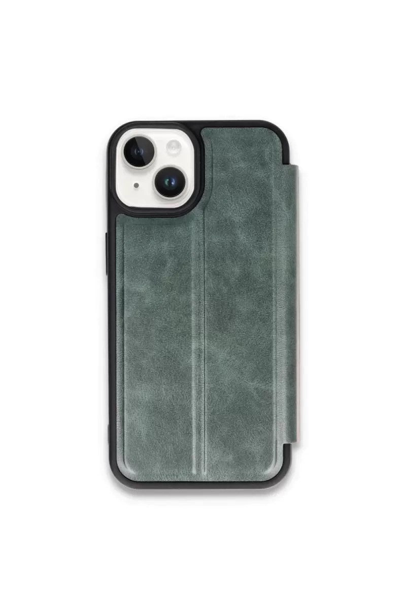 Mey İthalat® iPhone 15 Kılıf Flip Cover - Koyu Yeşil