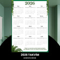 Takvim 2026 Premium A3 300 Gr Dijital Baskı Yeşil Yaprak