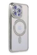 Mey İthalat® iPhone 15 Pro Kılıf Joke Simli Magneticsafe Kılıf - Gümüş