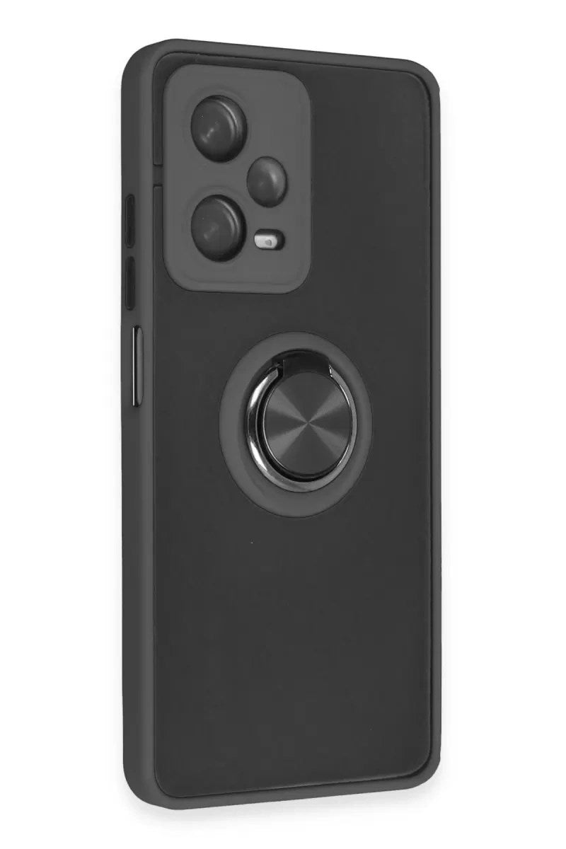 Mey İthalat® Redmi Note 12 Pro 5G Kılıf Montreal Yüzüklü Silikon Kapak - Siyah