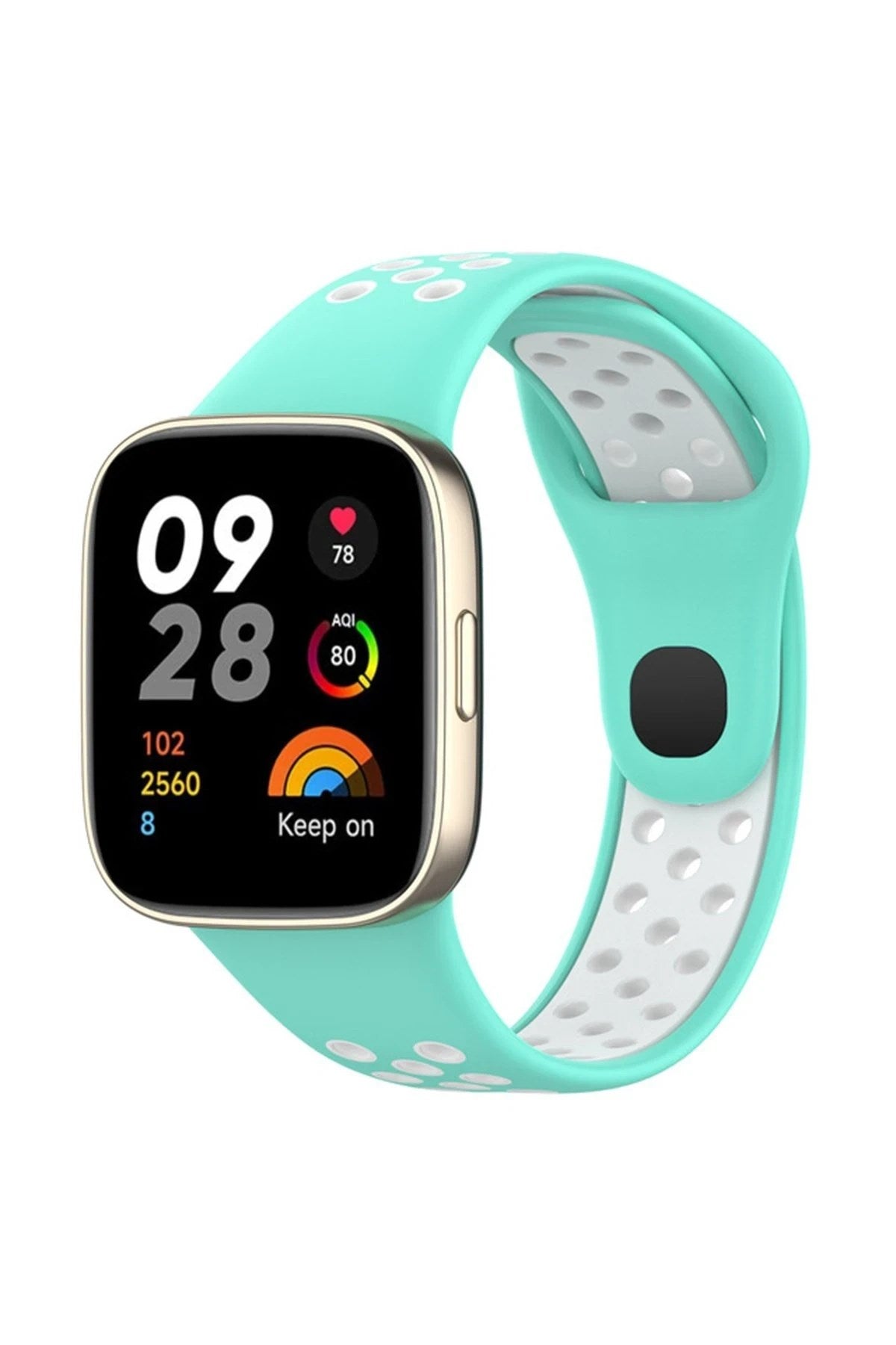 Mey İthalat® Redmi Watch 3 Spor Delikli Kordon - Turkuaz-Beyaz