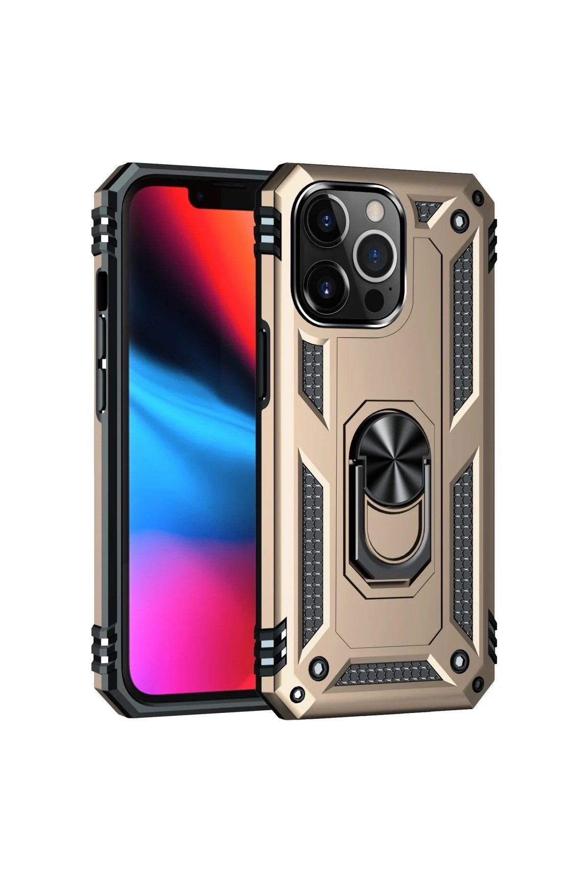 Mey İthalat® iPhone 13 Pro Kılıf Sofya Yüzüklü Silikon Kapak - Gold