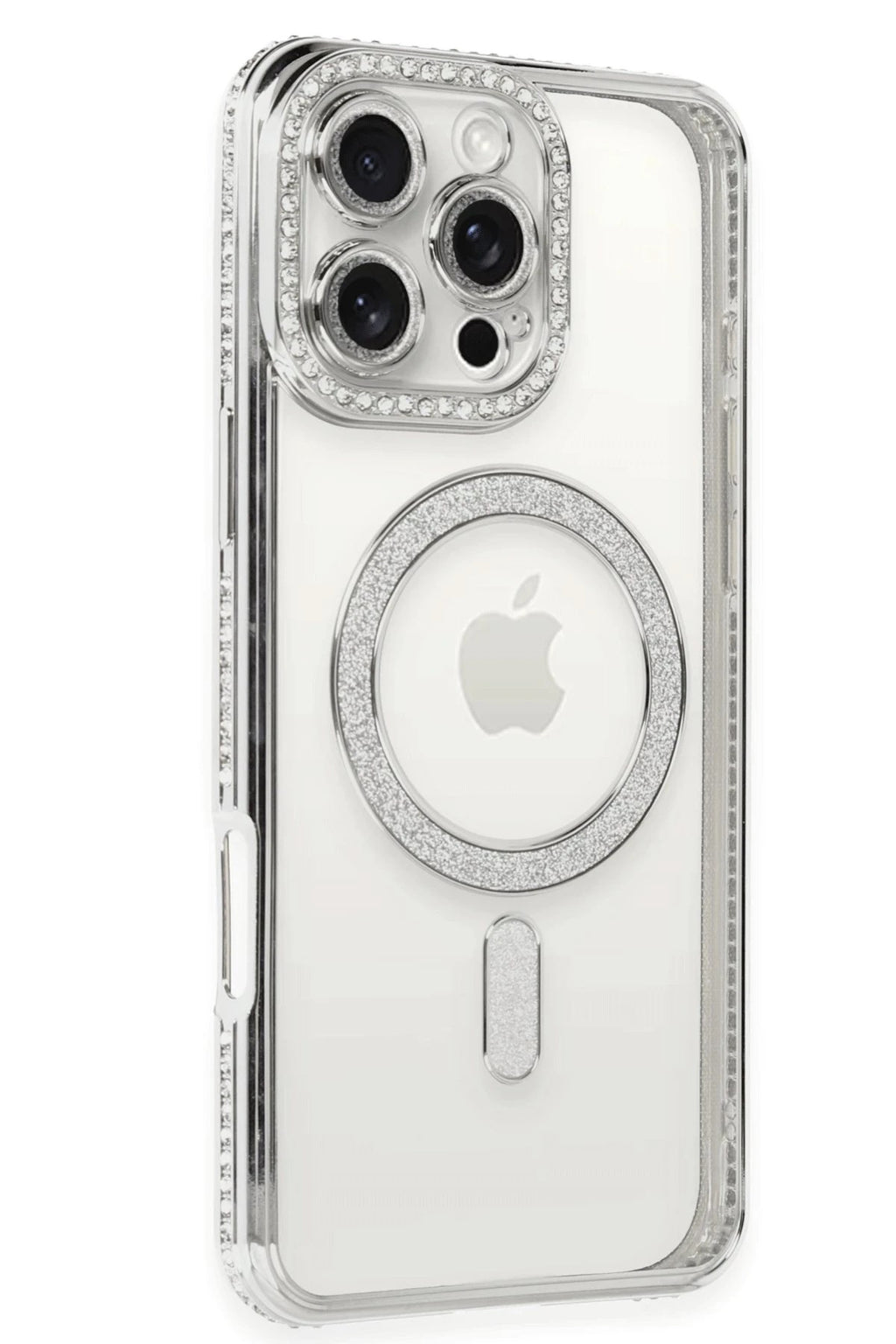 Mey İthalat® iPhone 16 Pro Kılıf Joke Simli Magneticsafe Kılıf - Gümüş