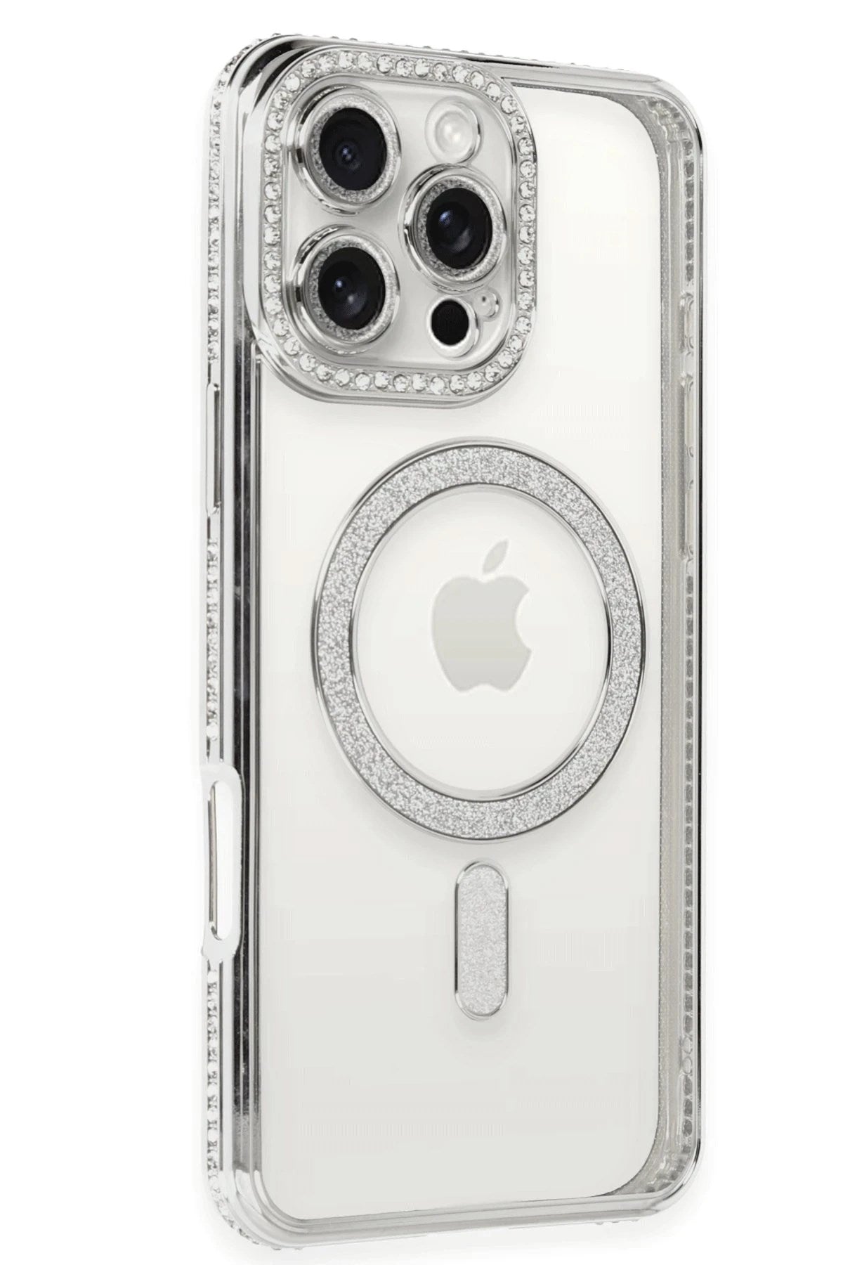 Mey İthalat® iPhone 16 Pro Kılıf Joke Simli Magneticsafe Kılıf - Gümüş