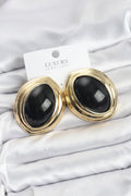 Mey İthalat® Pirinç Siyah Badem Model Vintage Gold Kadın Küpe