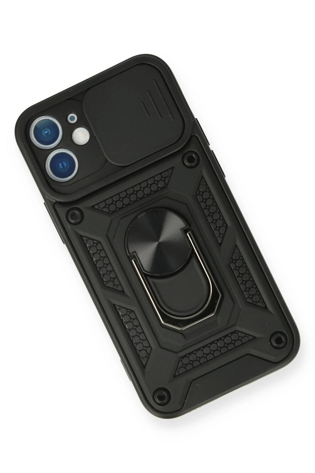 Mey İthalat® iPhone 12 Mini Kılıf Pars Lens Yüzüklü Silikon - Siyah