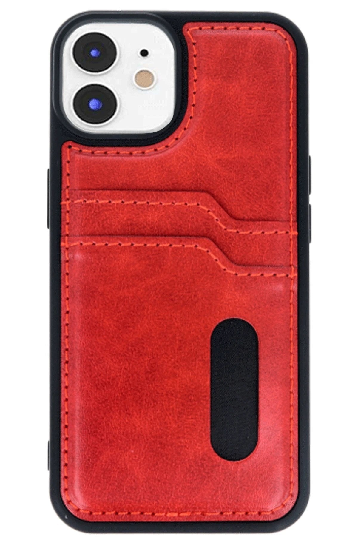 Mey İthalat® iPhone 11 Kılıf Sara Kartvizitli Deri Kılıf - Kırmızı