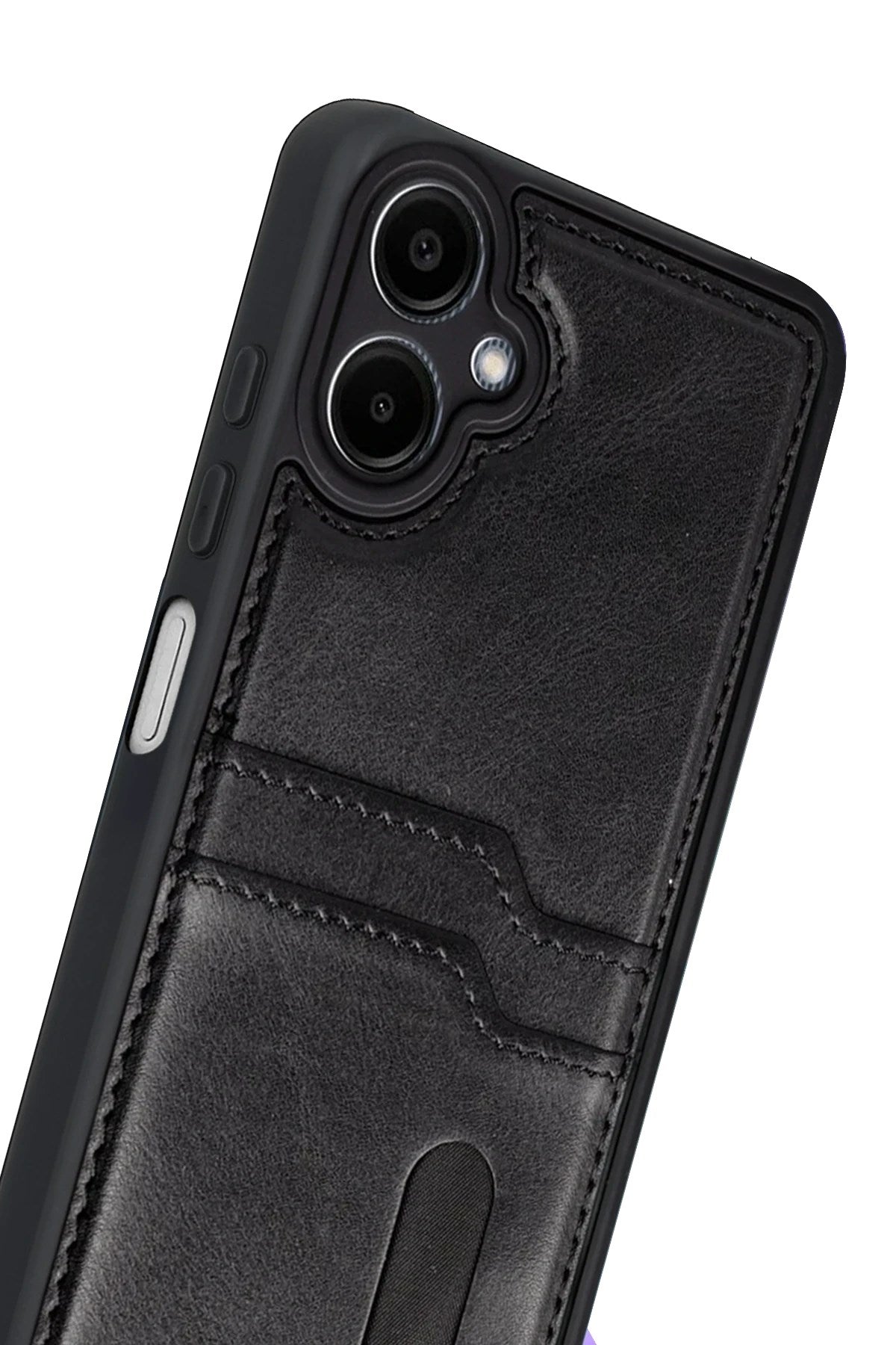 Mey İthalat® Samsung Galaxy A07 4G Sara Kartvizitli Deri Kılıf - Siyah