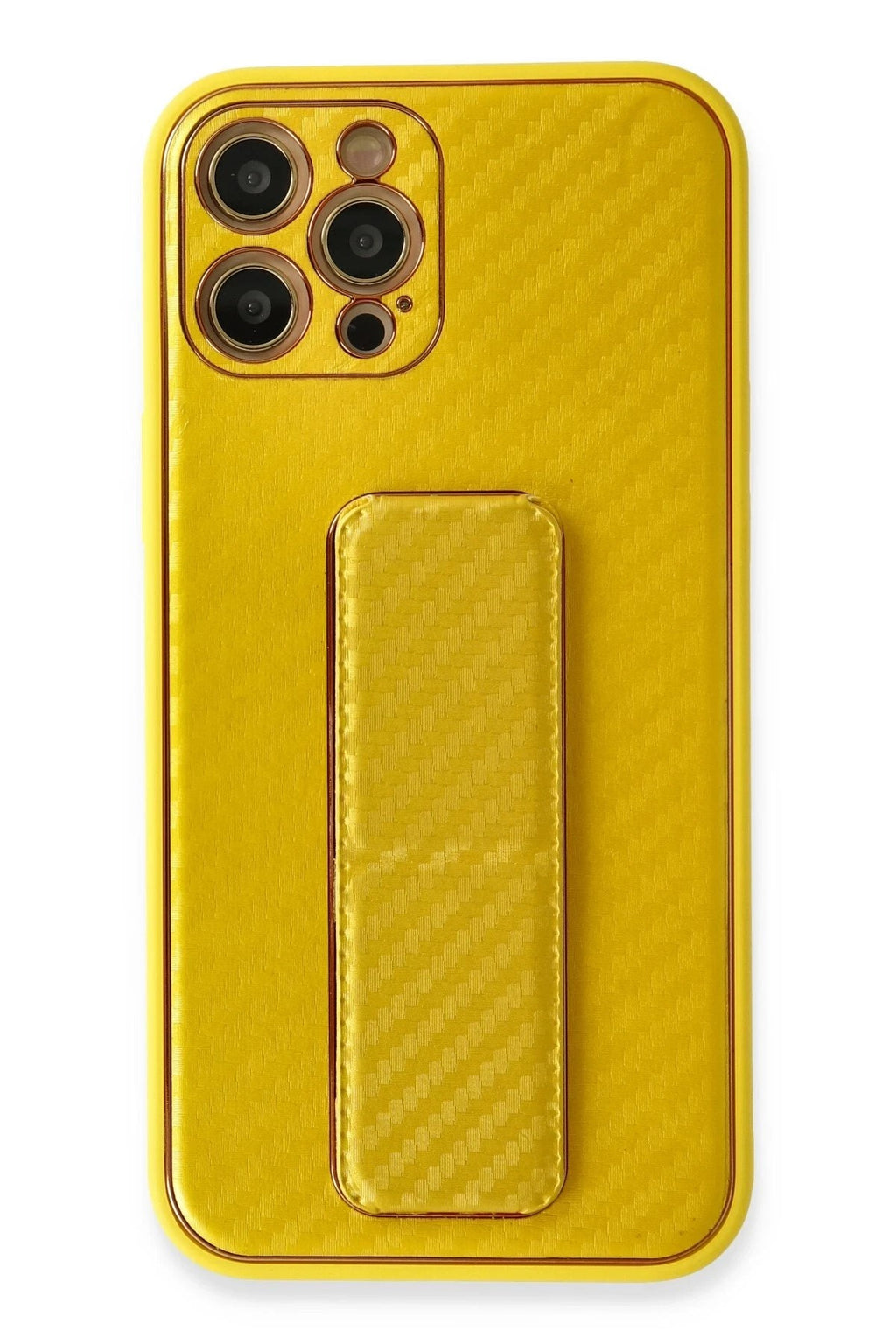 Mey İthalat® iPhone 12 Pro Max Kılıf Coco Karbon Standlı Kapak - Sarı