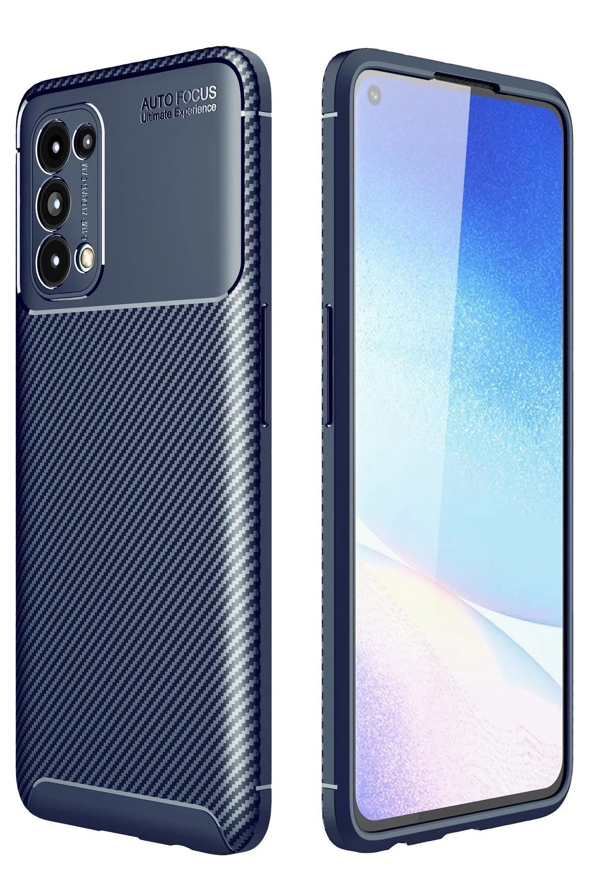 Mey İthalat® Reno 5 Kılıf Auto Focus Karbon Kapak - Lacivert