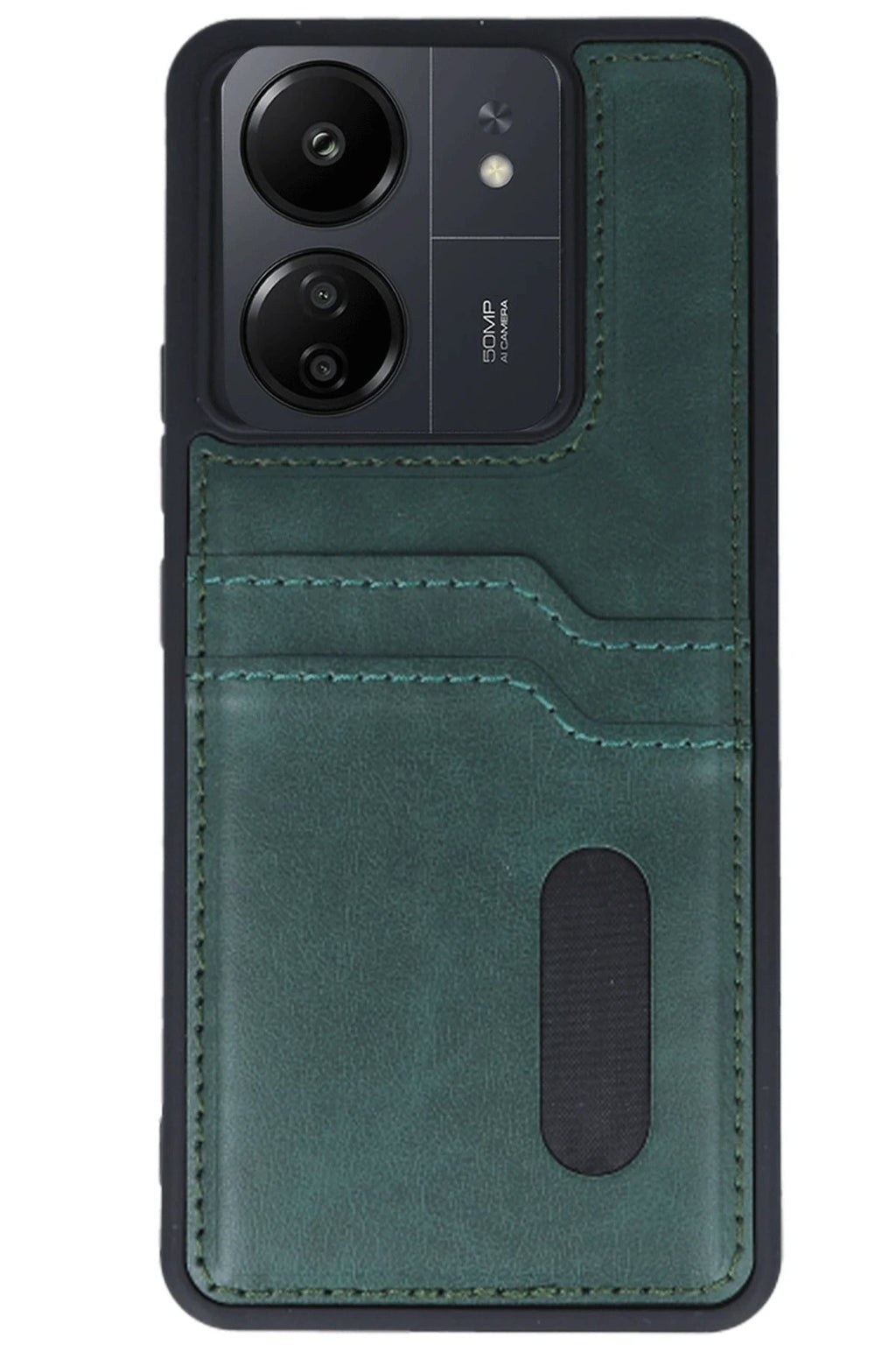 Mey İthalat® Redmi 13C Kılıf Sara Kartvizitli Deri Kılıf - Koyu Yeşil