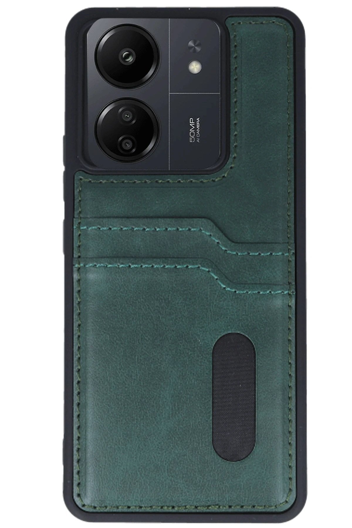 Mey İthalat® Redmi 13C Kılıf Sara Kartvizitli Deri Kılıf - Koyu Yeşil