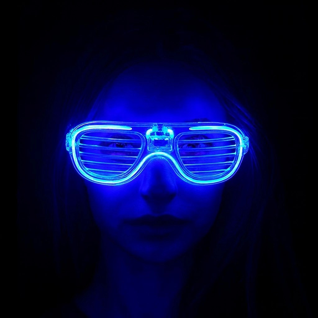 Mey İthalat® Mavi Led Işıklı Parti Gözlüğü - Neon Glow Şerit Gözlük 3 Modlu